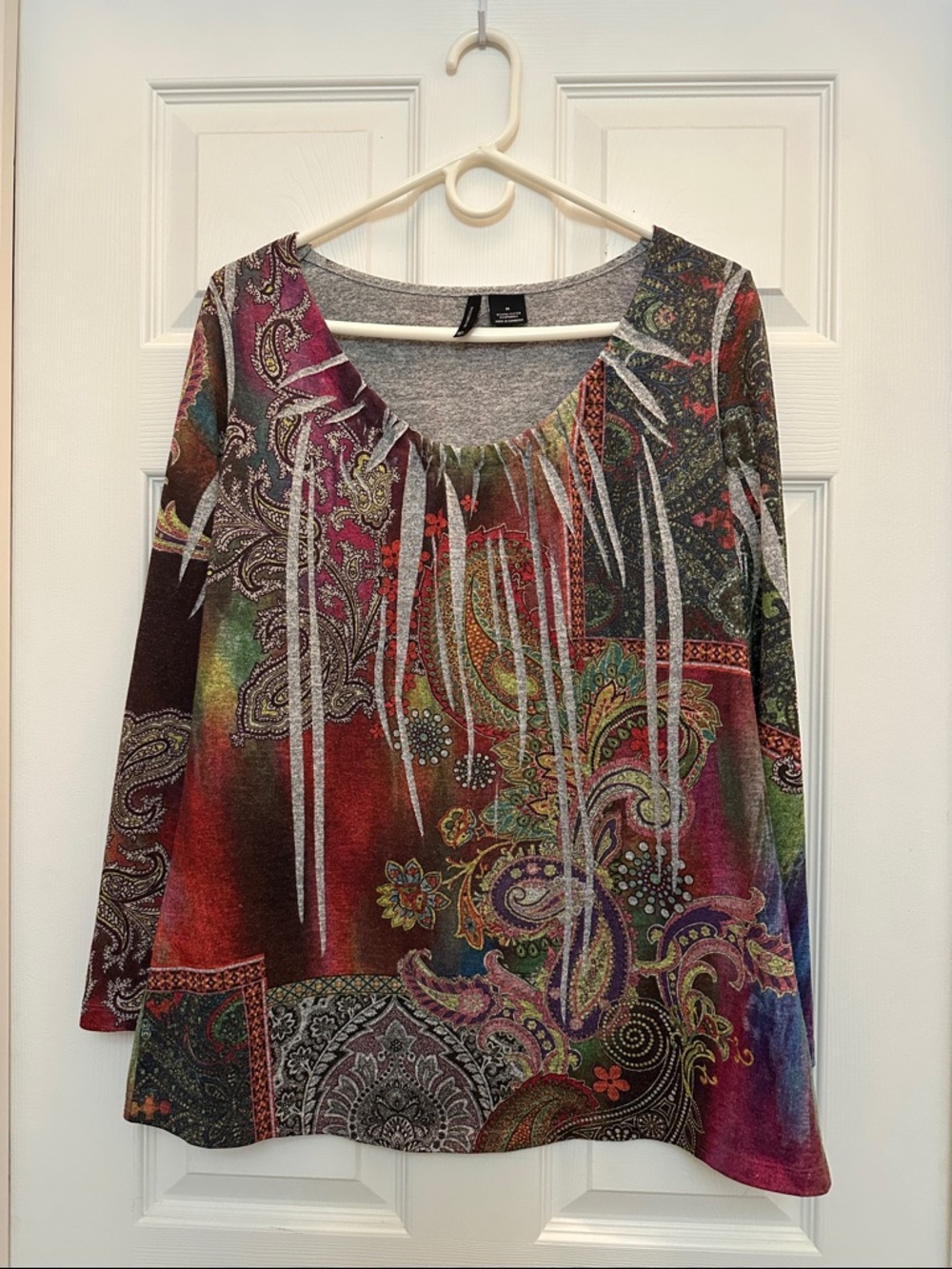 new directions Multicolor Paisley Scoop-Neck Long Sleeve Top